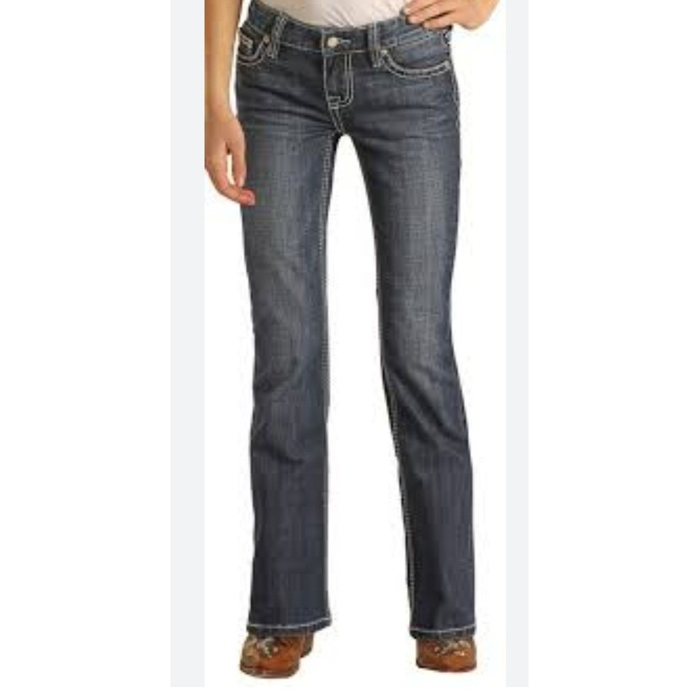 Rock & Roll Denim‎ Bootcut Jeans Dark Wash Embellished Pockets Size 16